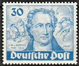 FRIMÆRKER VESTBERLIN: 1949 | AFA 63 | 200-året for Goethes fødsel. - 30 pf. blå - Ubrugt